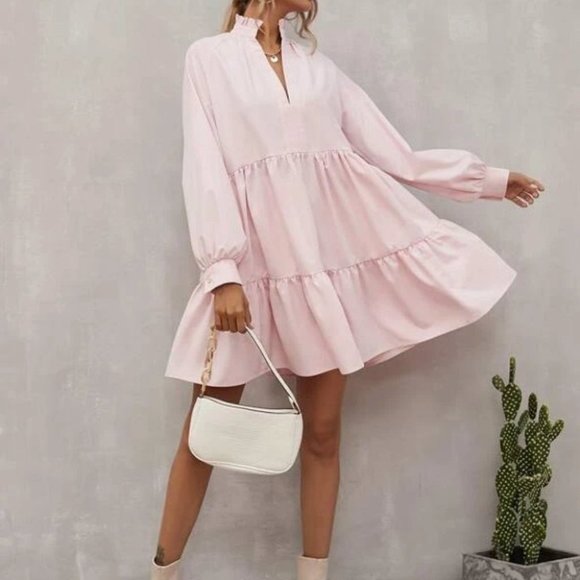 . Dresses & Skirts - Babydoll Mini Long sleeved Dress Baby Pink